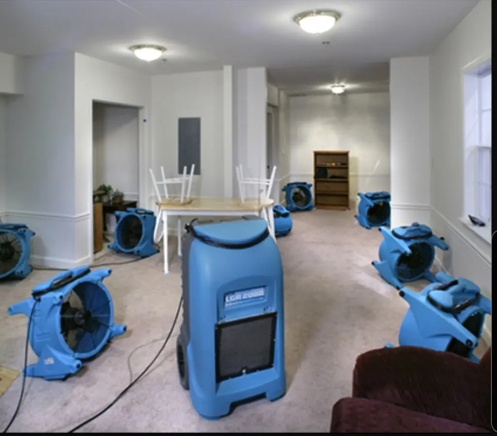 Air movers and dehumidifier setup for Water Damage Restoration in Fort Knox
